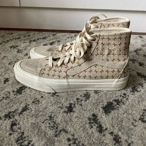 cream and brown boho vans